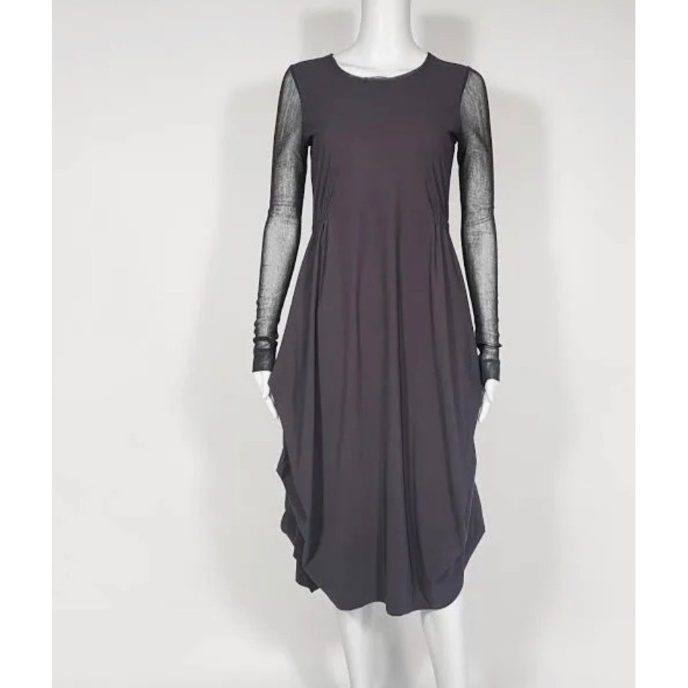 Porto‎ San Francisco Midi Dress Black Size 2  Mesh Sleeve Bubble Avant Garde